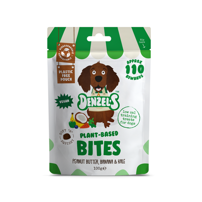 Denzels Bites Dog Treats Plant Based Vegan Bites-peanut butter & banana & Kale