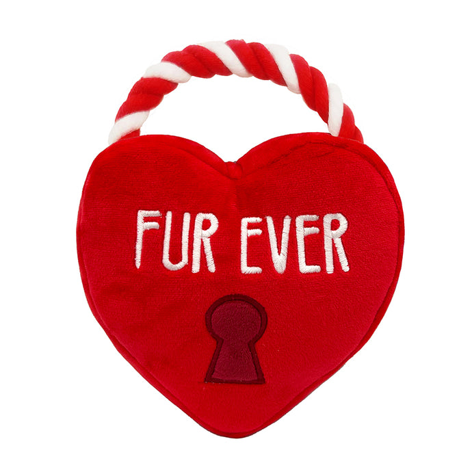 Lulubeles Power Plush Fur Ever Lock Heart Valentine Dog Toy