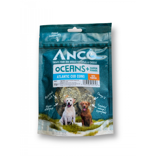 Anco Oceans Cod & Pumpkin Coin Dog Treats