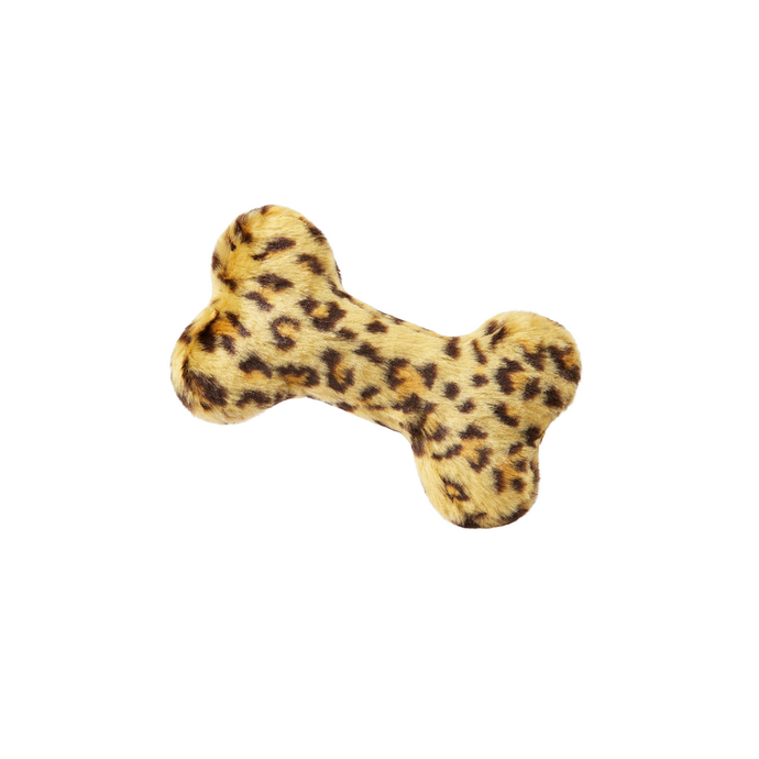 Fluff & Tuff Leopard Bone  Plush Dog Toy